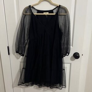ENTRO - SIZE S/M - Black Tulle Dress with Sheer Polka Dot Sleeves